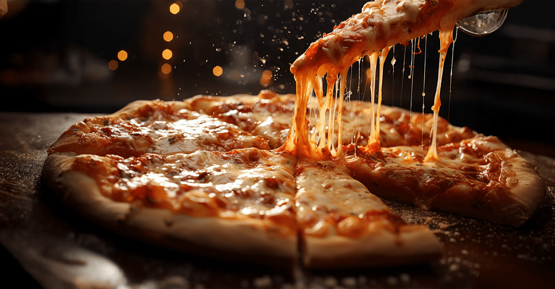 Part de pizza détachée avec fromage coulant